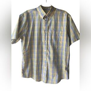 Orvis Men's Size Large Casual Plaid Shirt Blue & Yellow SS